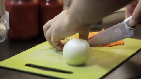 Cutting onion closeup Stock Footage 97411007
