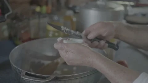 Cutting Onion, preparing food Stock Footage 220584642