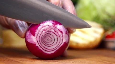 Cutting onion in slow motion Stock Footage 67855443