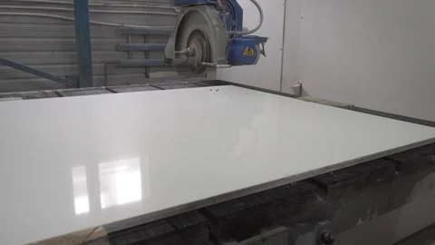 Cutting out quartz stone on a professional machine Stock Footage 106596858