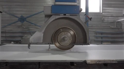 Cutting out quartz stone on a professional machine Stock Footage 106596883
