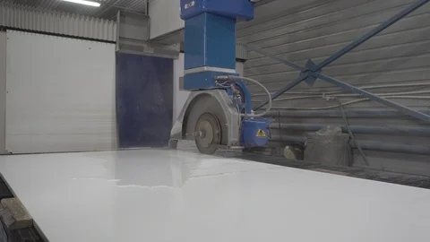 Cutting out quartz stone on a professional machine Stock Footage 106596895
