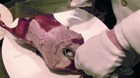 Cutting of Peking Roast Duck Stock Footage 53055509