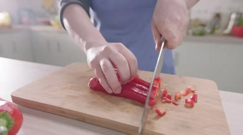 Cutting Pepper Stock Footage 46490953