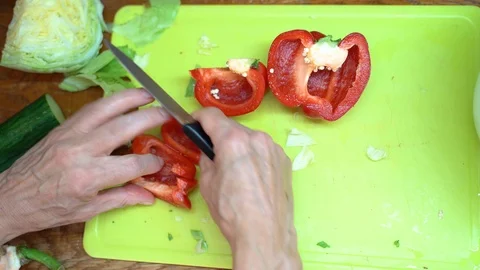 Cutting Pepper Overhead Stock Footage 92901414