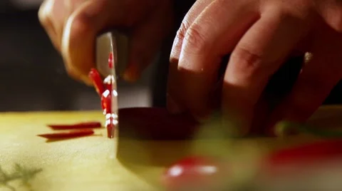Cutting the pepper in slow motion Stock Footage 67860764