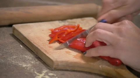 Cutting peppers close up Stock Footage 154334257