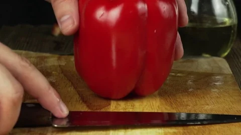 Cutting peppers - tracking shot Stock Footage 74364334