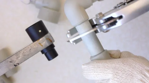 Cutting pipe with pipe shears Stock Footage 60232585