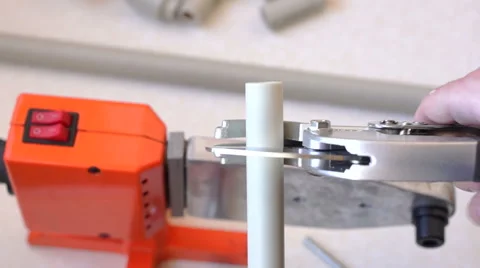 Cutting pipe with pipe shears Stock Footage 60232592