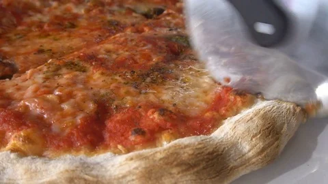 Cutting Pizza. Close Up Stock Footage 80798767