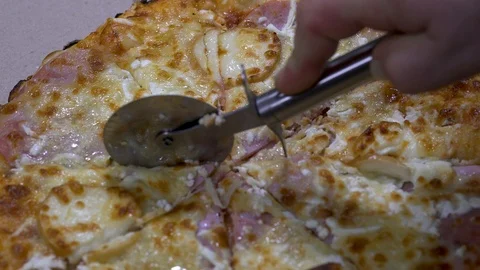 Cutting pizza slices. Top view Stock-Footage 88260654