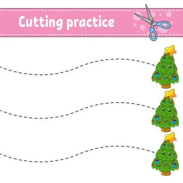 Cutting practice for kids. Education developing worksheet. Activity page. Col Illustrazione stock
