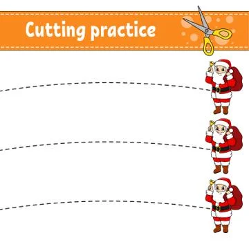 Cutting practice for kids. Education developing worksheet. Activity page. Col Stock Illustration