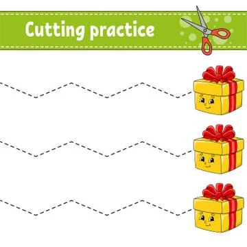 Cutting practice for kids. Education developing worksheet. Activity page. Col Stock Illustration