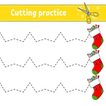 Cutting practice for kids. Education developing worksheet. Activity page. Col Stock Illustration
