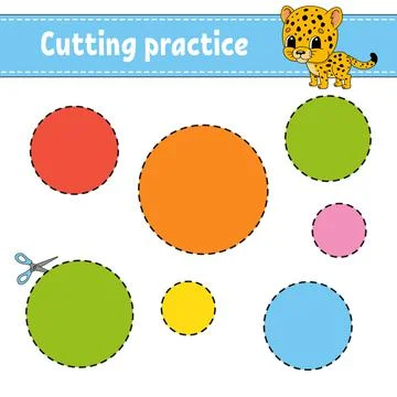 Cutting practice for kids. Education developing worksheet. Activity page with Stock Illustration