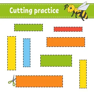 Cutting practice for kids. Education developing worksheet. Activity page with Stock Illustration
