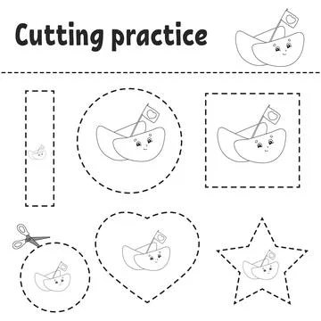 Cutting practice for kids. Education developing worksheet. Activity page with Stock Illustration
