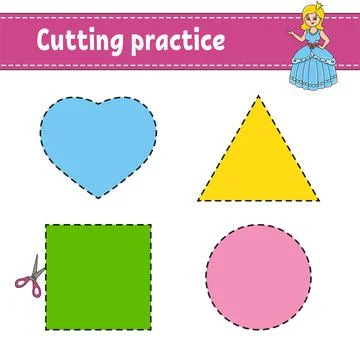 Cutting practice for kids. Education developing worksheet. Activity page with Stock Illustration