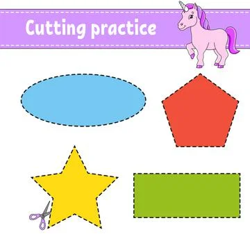 Cutting practice for kids. Education developing worksheet. Activity page with Stock Illustration