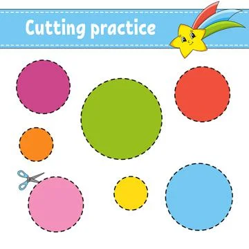 Cutting practice for kids. Education developing worksheet. Activity page with Stock Illustration