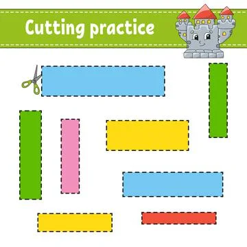 Cutting practice for kids. Education developing worksheet. Activity page with Stock Illustration