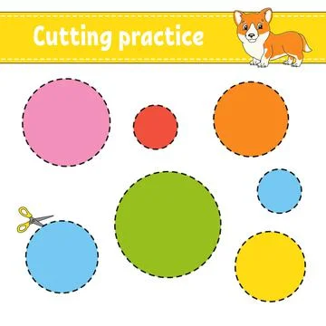 Cutting practice for kids. Education developing worksheet. Activity page with Stock Illustration
