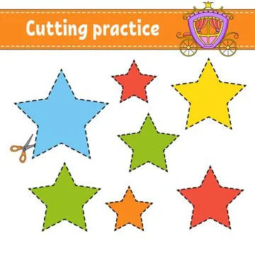 Cutting practice for kids. Education developing worksheet. Activity page with Stock Illustration