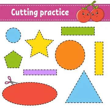 Cutting practice for kids. Education developing worksheet. Activity page with Stock Illustration