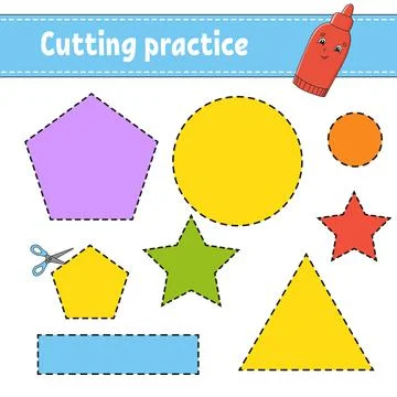 Cutting practice for kids. Education developing worksheet. Activity page with Stock Illustration