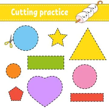 Cutting practice for kids. Education developing worksheet. Activity page with Stock Illustration
