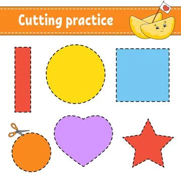 Cutting practice for kids. Education developing worksheet. Activity page with Stock Illustration