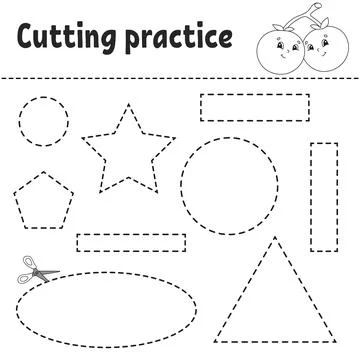 Cutting practice for kids. Education developing worksheet. Activity page with Stock Illustration