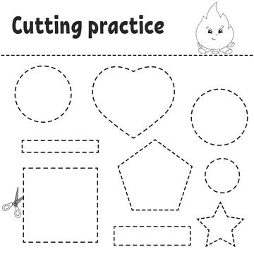 Cutting practice for kids. Education developing worksheet. Activity page with Stock Illustration