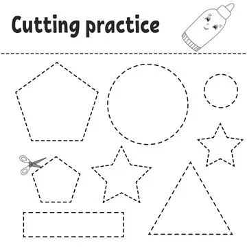 Cutting practice for kids. Education developing worksheet. Activity page with Stock Illustration