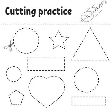 Cutting practice for kids. Education developing worksheet. Activity page with Stock Illustration