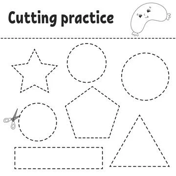 Cutting practice for kids. Education developing worksheet. Activity page with Stock Illustration