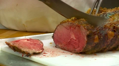 Cutting Prime Rib Stock Footage 46200137
