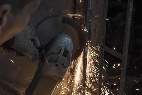 A cutting process of iron in underground Fotos Stock