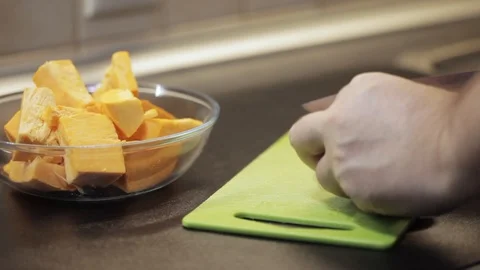 Cutting pumpkin closeup Stock Footage 97410947