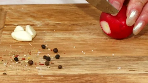 Cutting A Radish Stock Footage 52389953