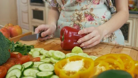 Cutting Red Bell Pepper Stock Footage 78489712
