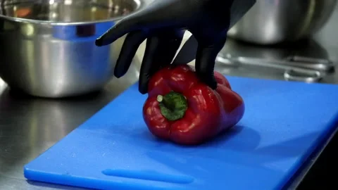 Cutting Red Bell Pepper Stock Footage 131639287