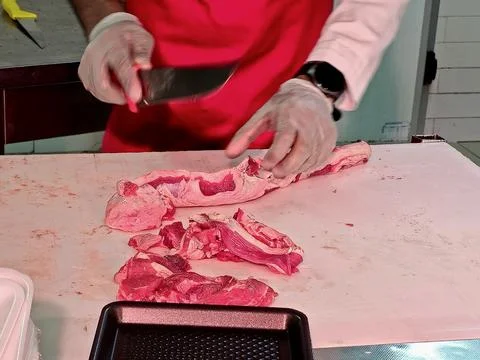 Cutting red meat Stock-Fotos