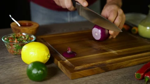 Cutting Red Onion 05 Stock Footage 104981305