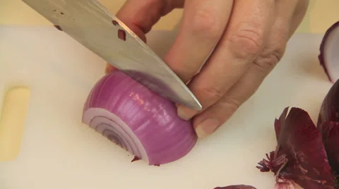 Cutting Red Onion Stock Footage 33856636