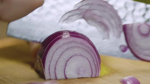 Cutting red onion slow motion Stock Footage 151274292