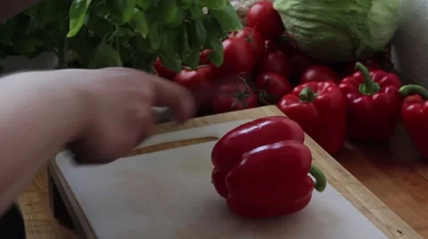Cutting red pepper Stock Footage 40275413