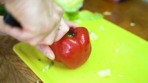 Cutting a Red Pepper Stock Footage 92901565